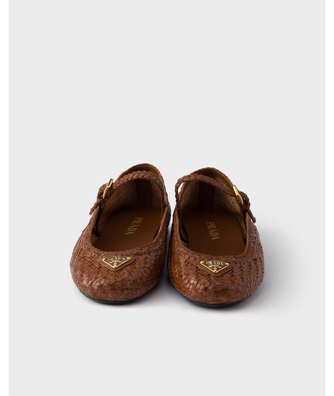 PRADA Коричневые кожаные лодочки на низком каблуке, фото 4