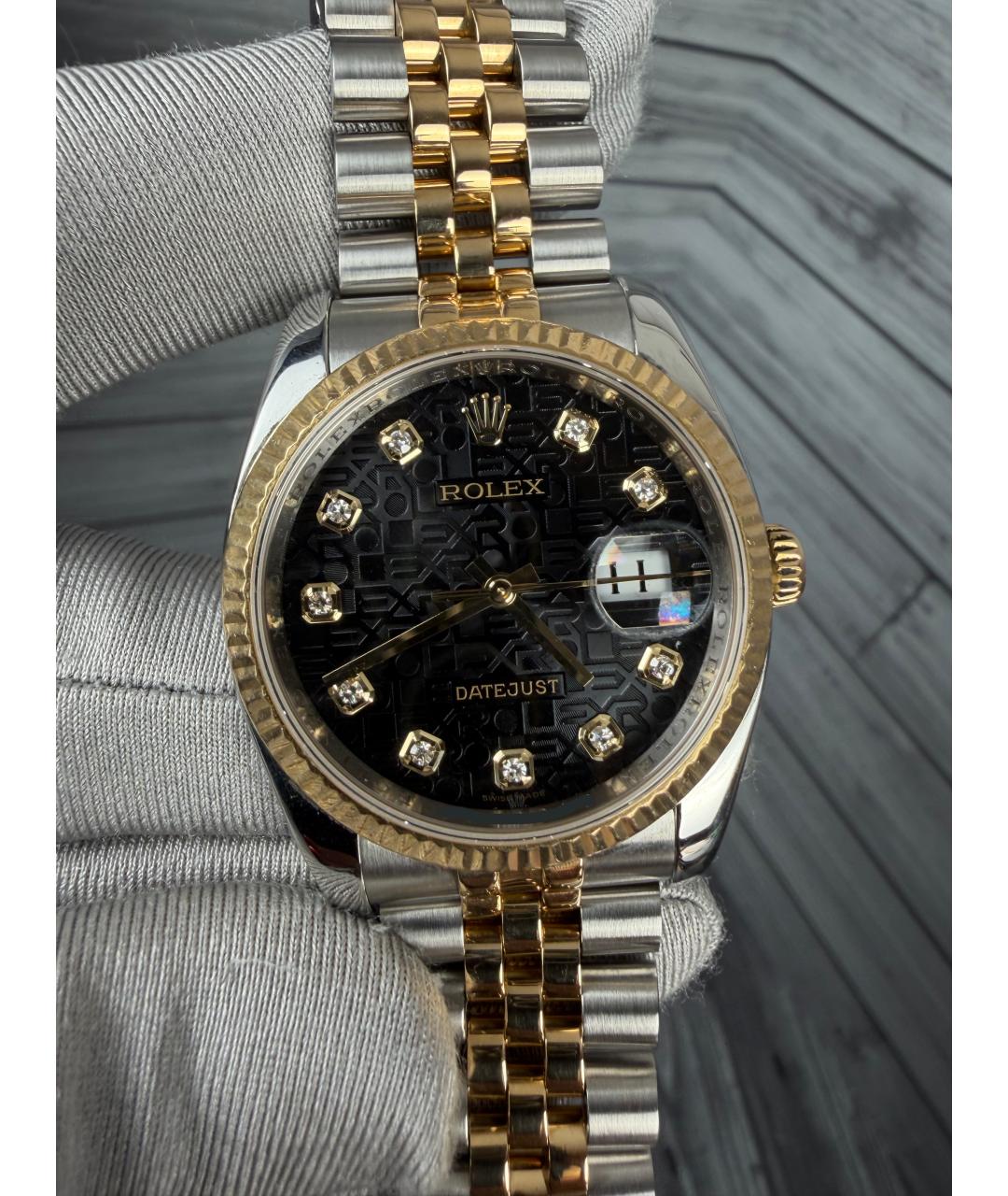 ROLEX Черные часы из желтого золота, фото 3