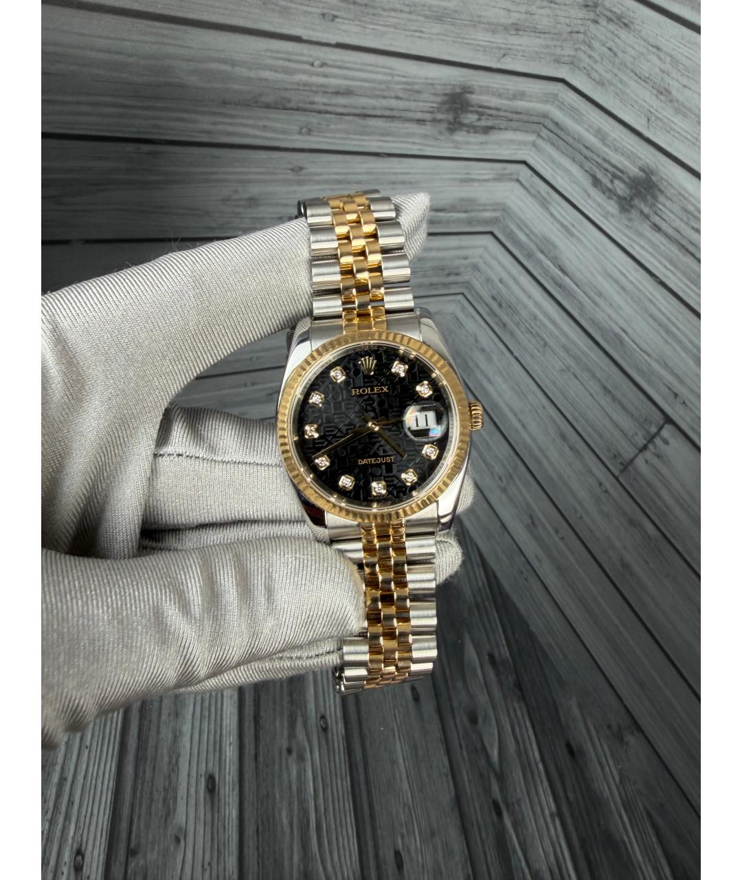 ROLEX Черные часы из желтого золота, фото 2