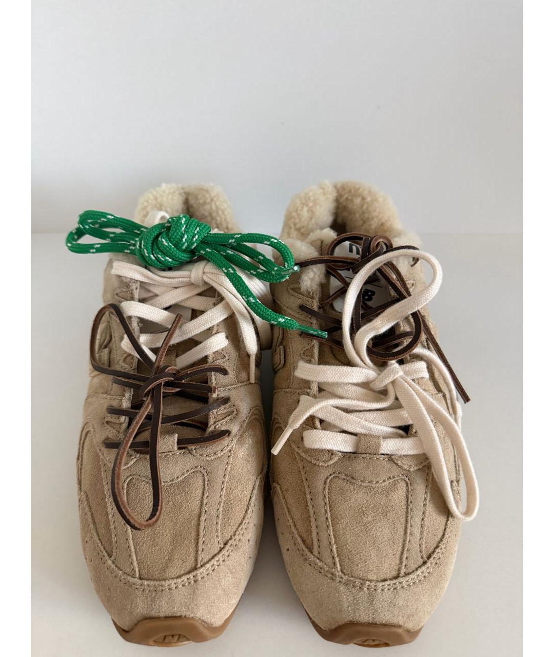 MIU MIU Бежевые замшевые кеды, фото 2