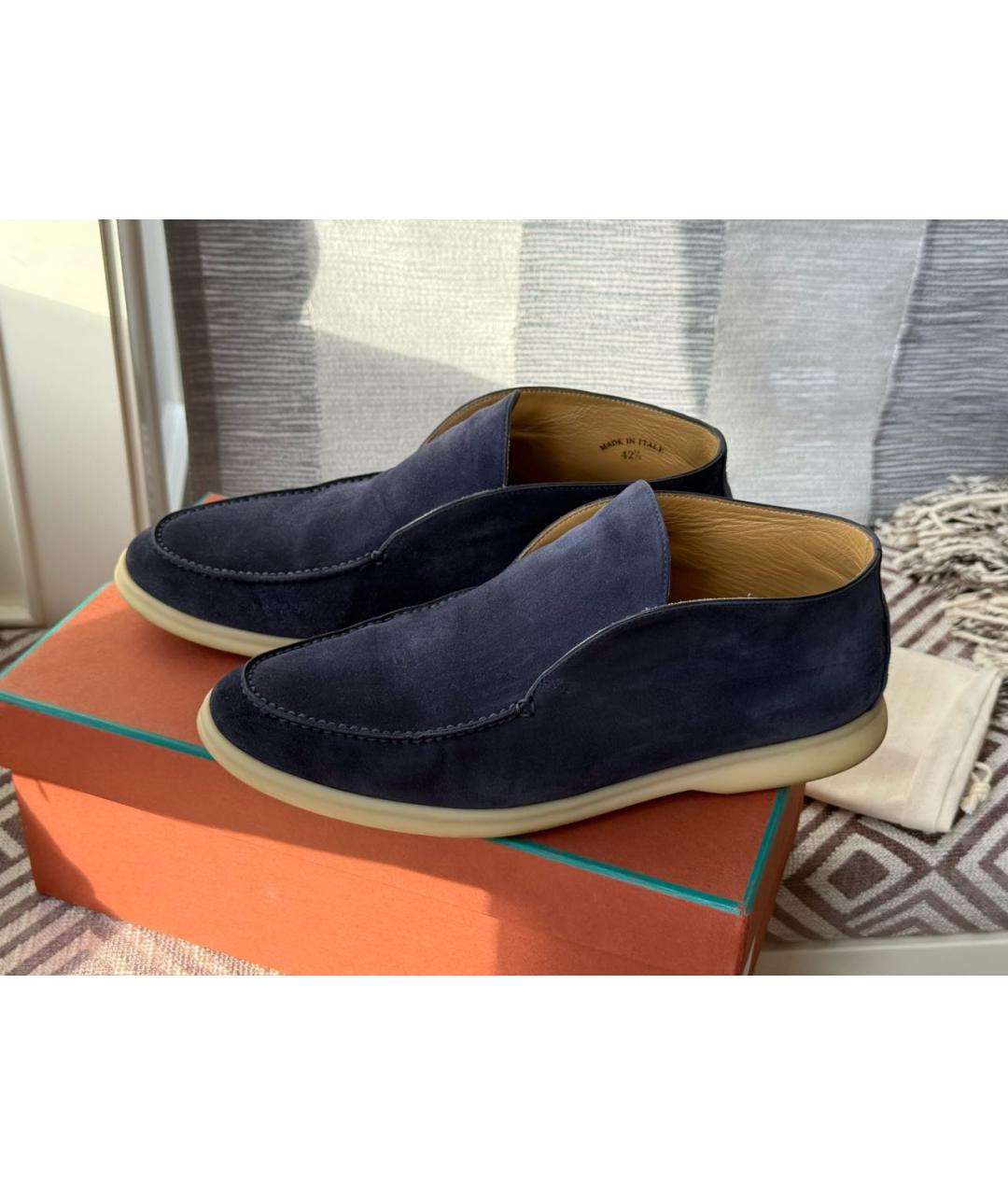LORO PIANA Синие замшевые лоферы, фото 3
