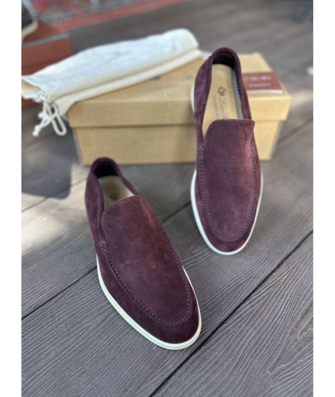 LORO PIANA Бордовые замшевые лоферы, фото 7