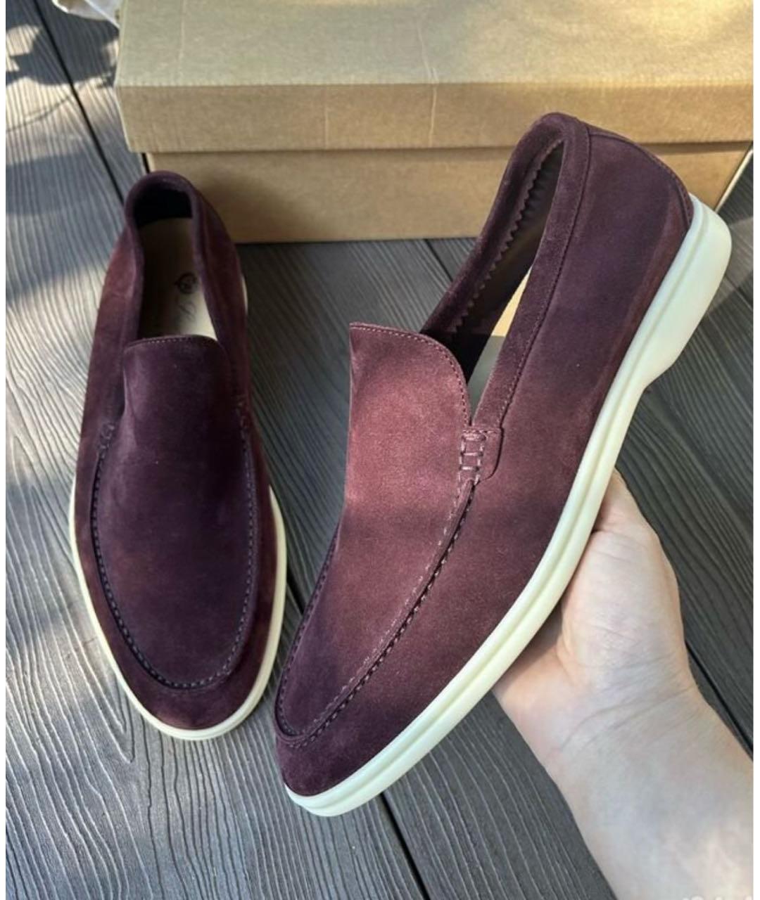 LORO PIANA Бордовые замшевые лоферы, фото 3