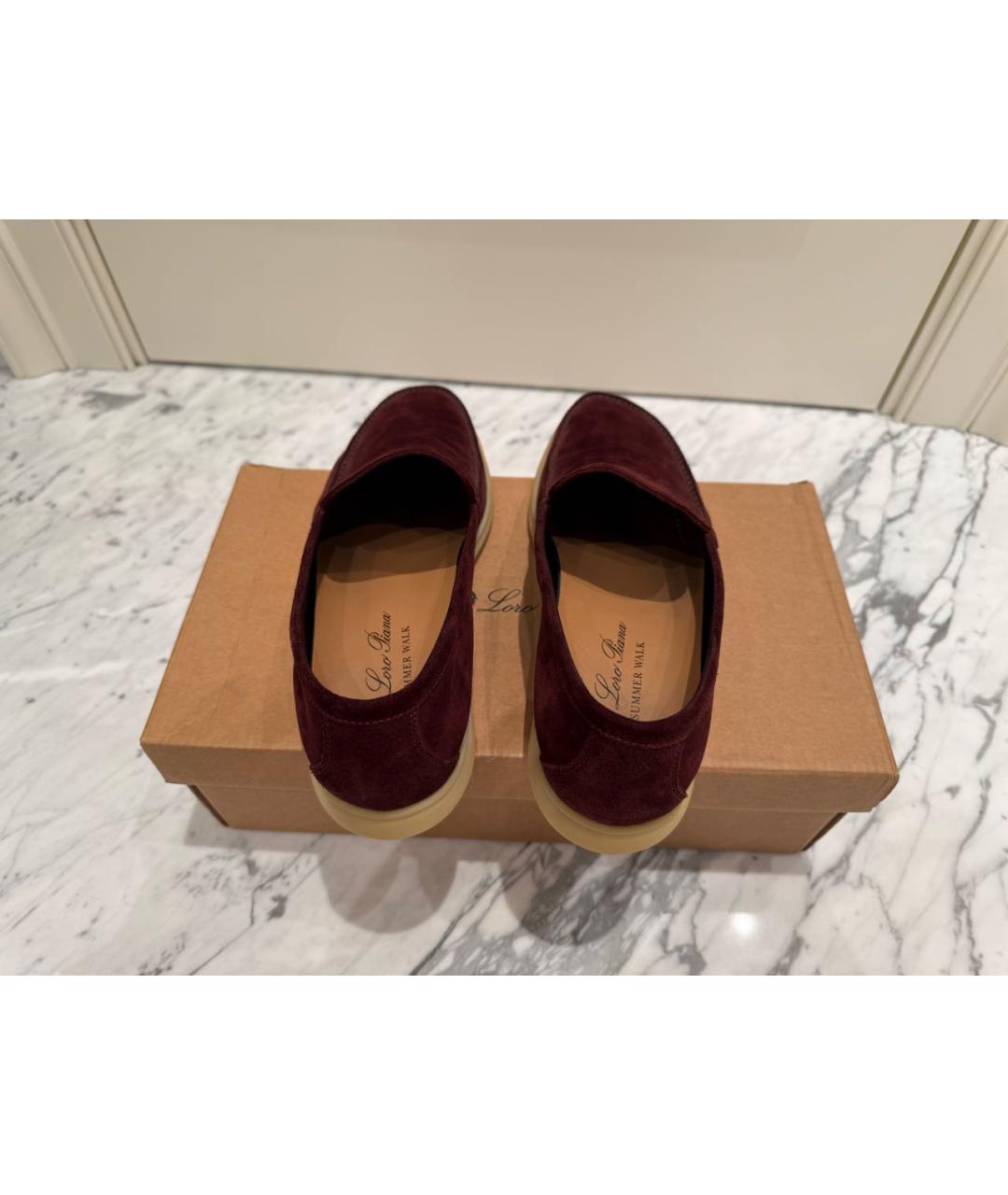 LORO PIANA Бордовые замшевые лоферы, фото 8
