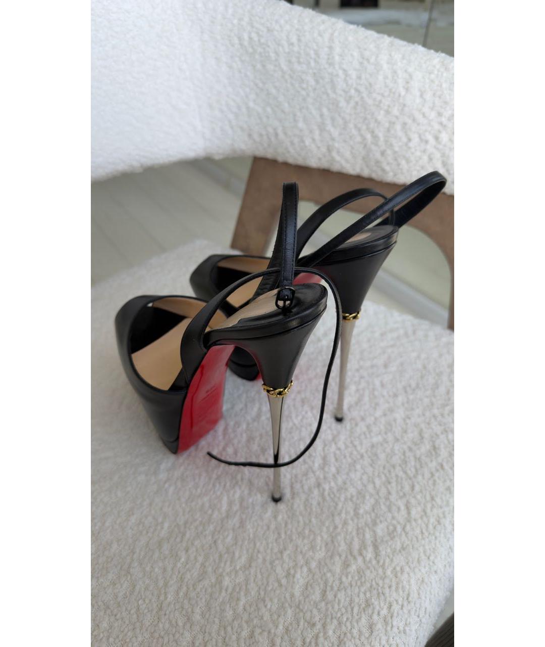 CHRISTIAN LOUBOUTIN Черные кожаные босоножки, фото 4