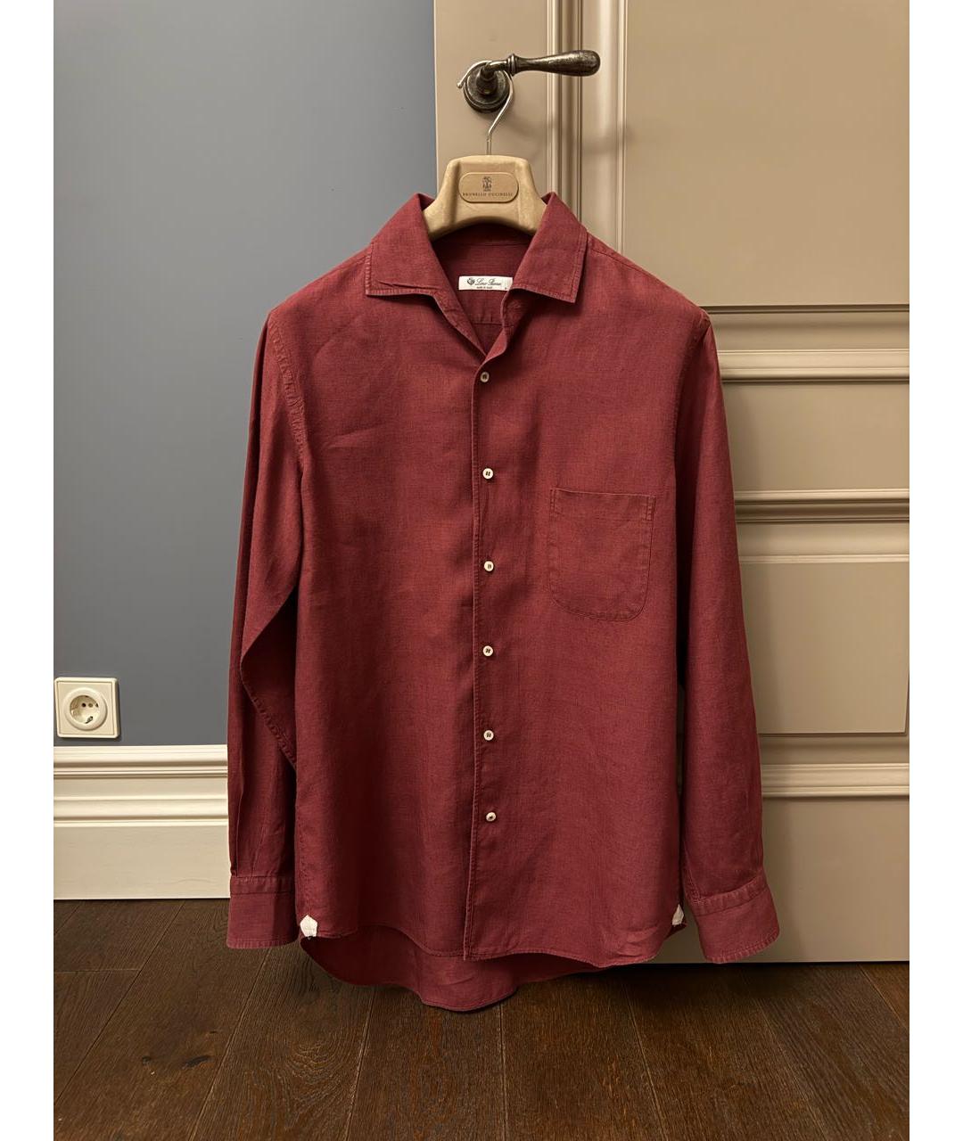 LORO PIANA Бордовая льняная кэжуал рубашка, фото 5