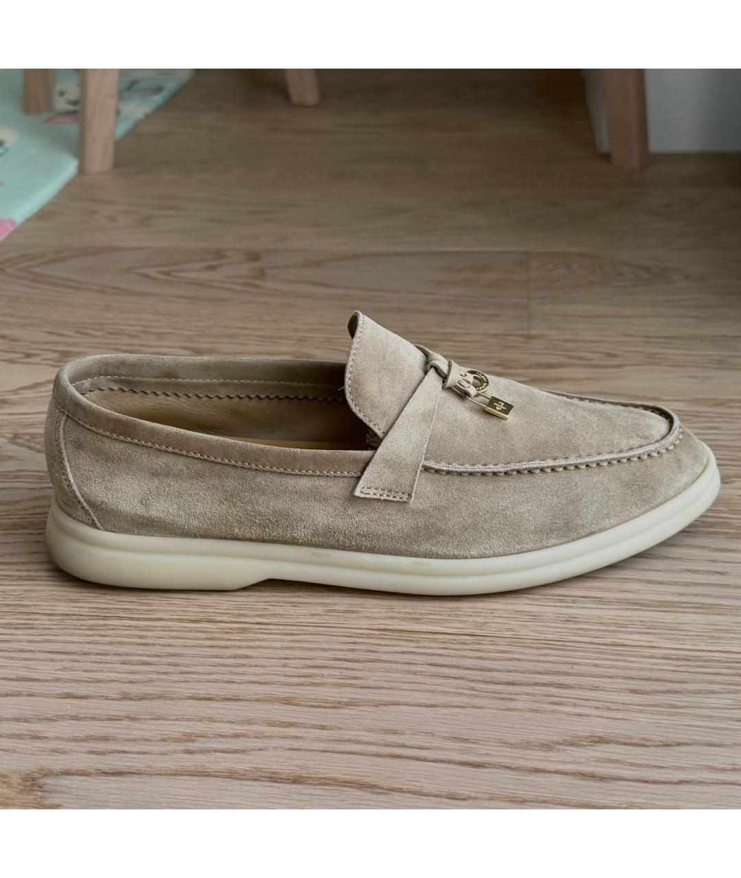 LORO PIANA Бежевые замшевые лоферы, фото 6