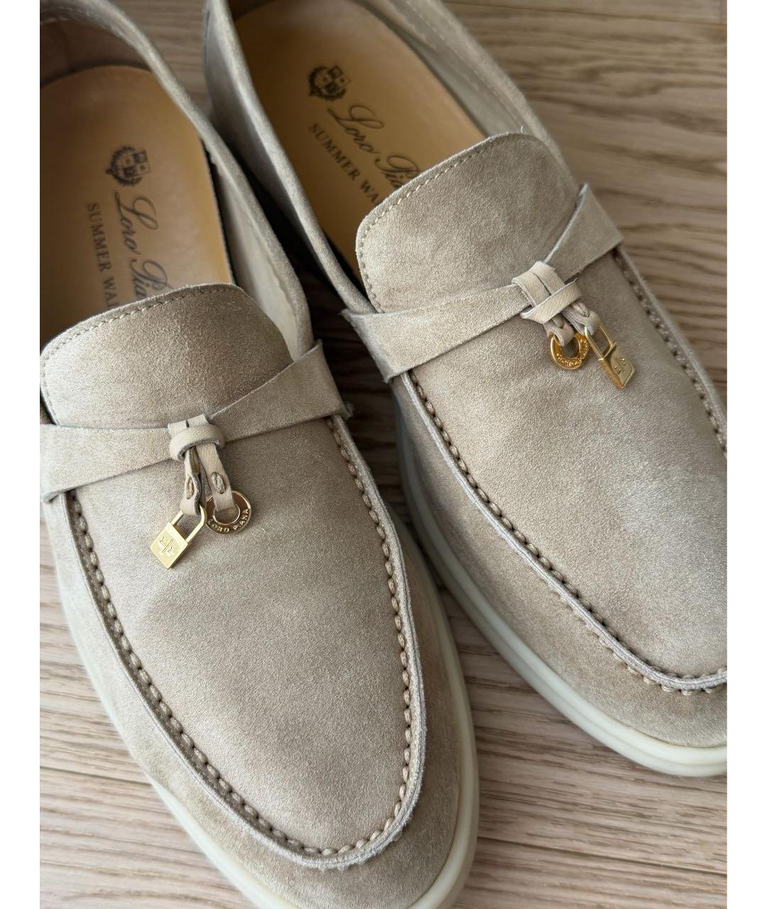 LORO PIANA Бежевые замшевые лоферы, фото 4