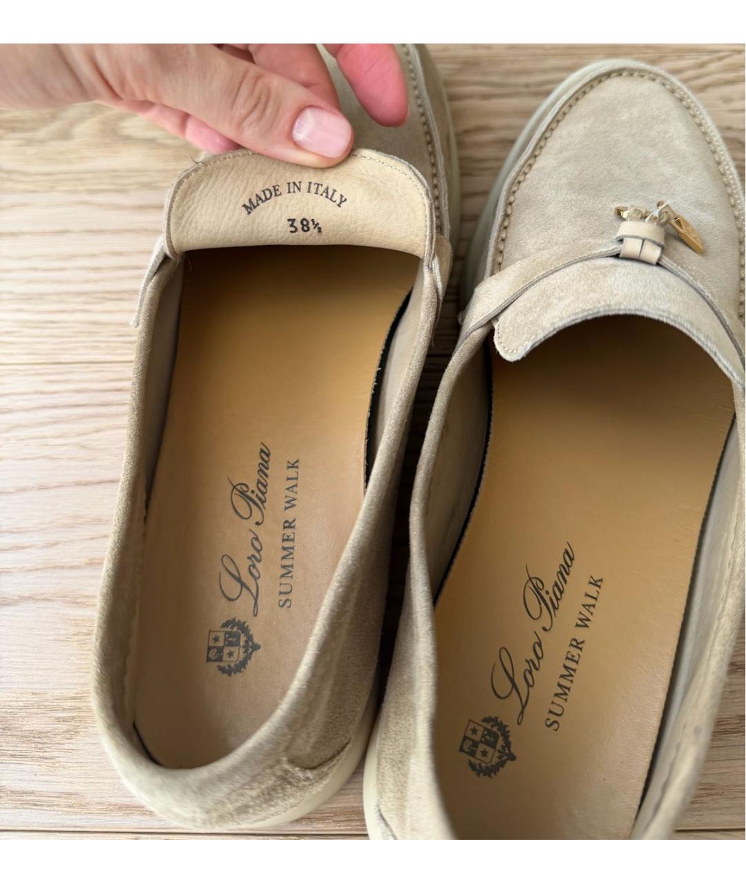 LORO PIANA Бежевые замшевые лоферы, фото 5