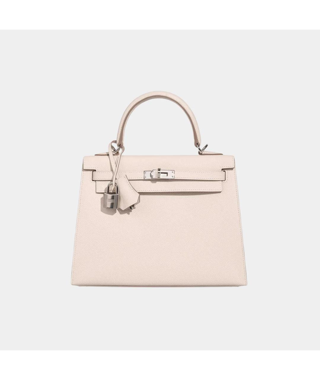 HERMES Бежевая кожаная сумка с короткими ручками, фото 3