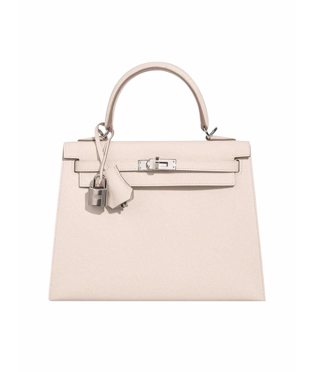 HERMES Бежевая кожаная сумка с короткими ручками, фото 1