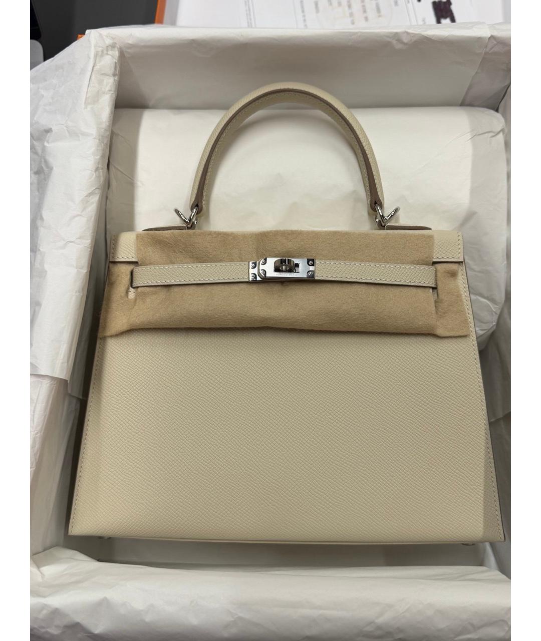 HERMES Бежевая кожаная сумка с короткими ручками, фото 2