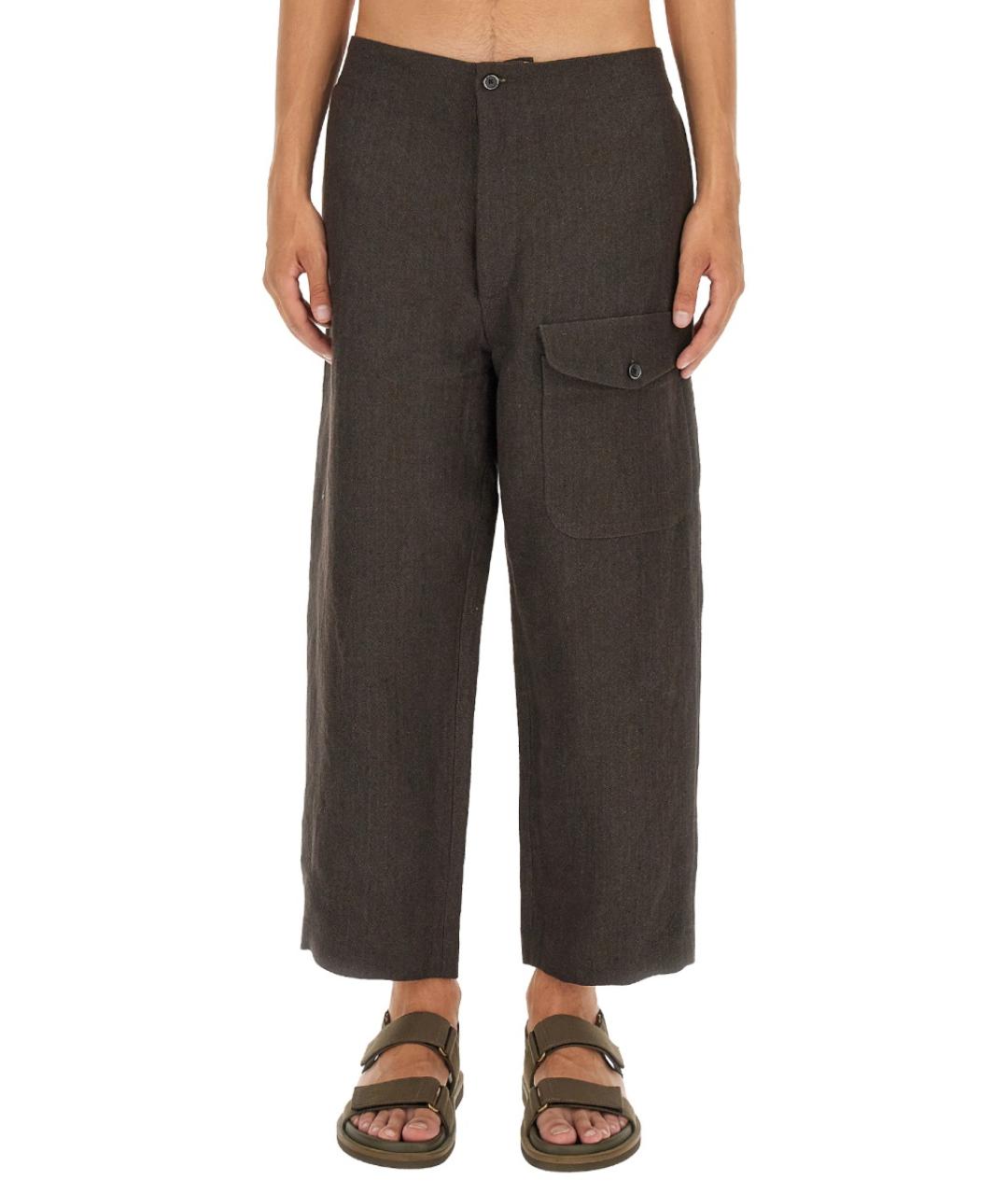 UMA WANG Коричневые льняные повседневные брюки, фото 1