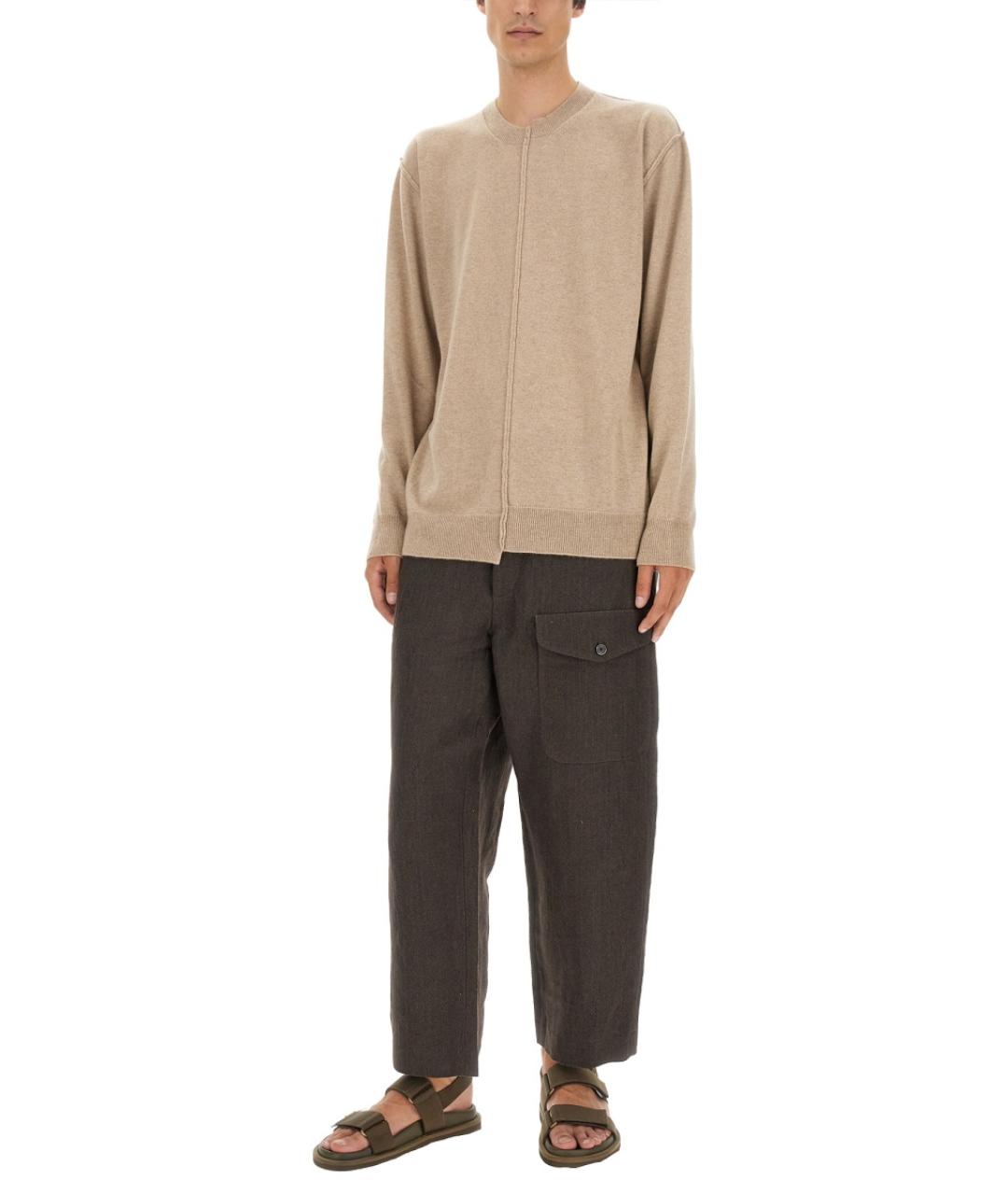 UMA WANG Коричневые льняные повседневные брюки, фото 2