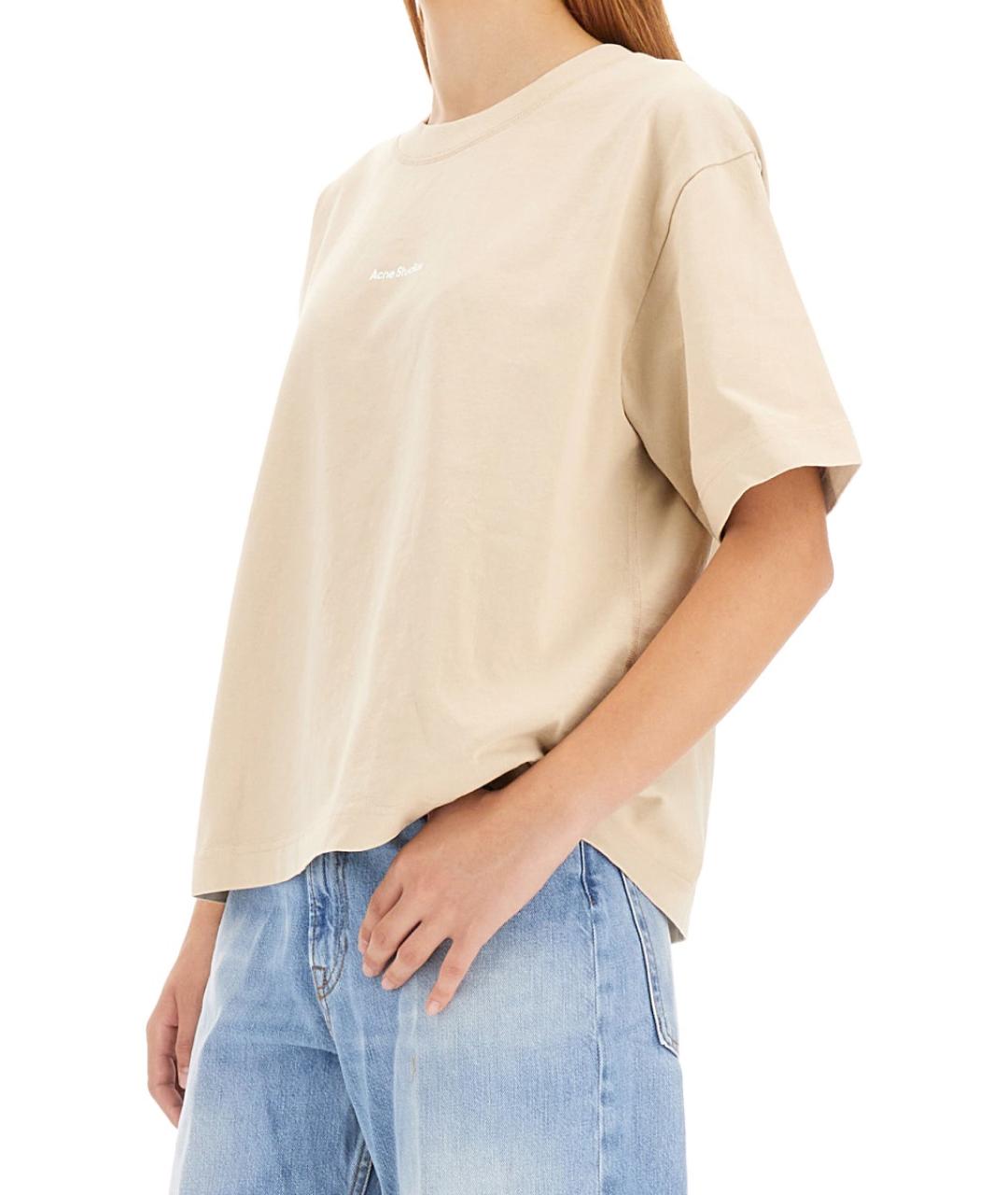 ACNE STUDIOS Бежевая хлопковая футболка, фото 4