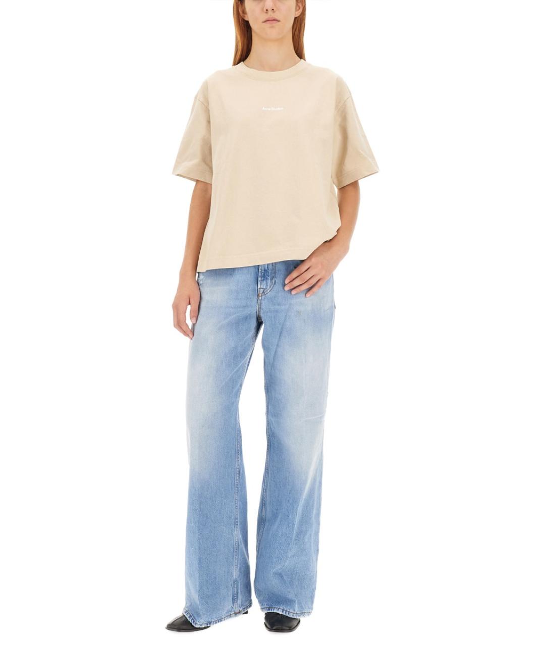 ACNE STUDIOS Бежевая хлопковая футболка, фото 2