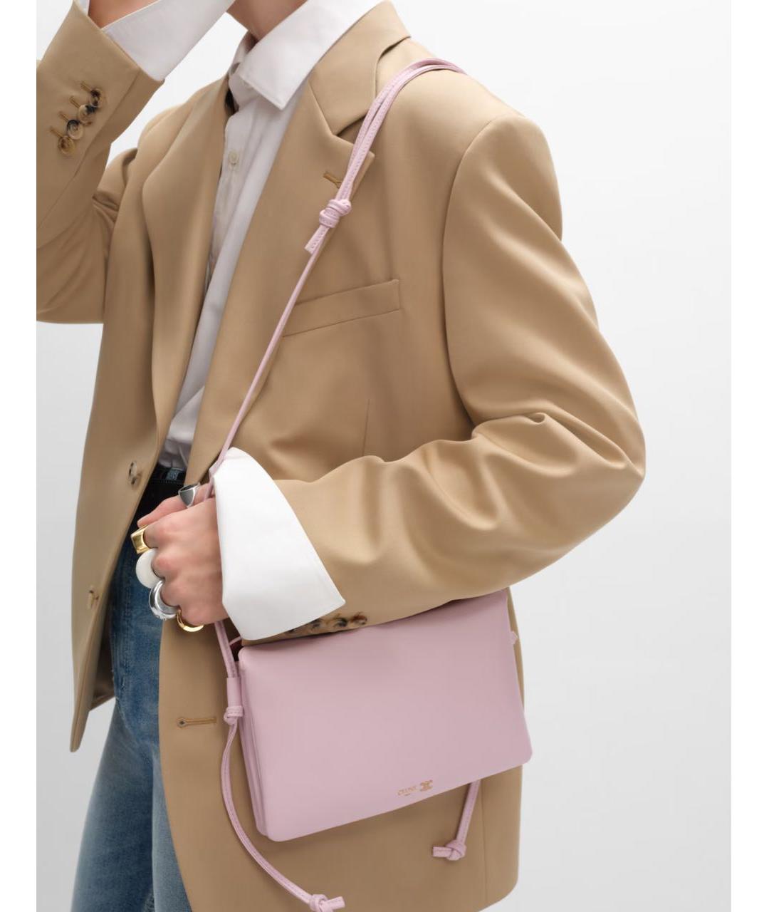 CELINE Розовая кожаная сумка через плечо, фото 4