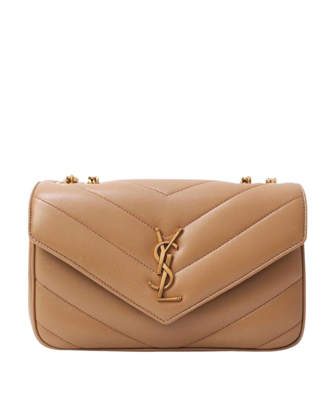 SAINT LAURENT Бежевая кожаная сумка с короткими ручками, фото 1