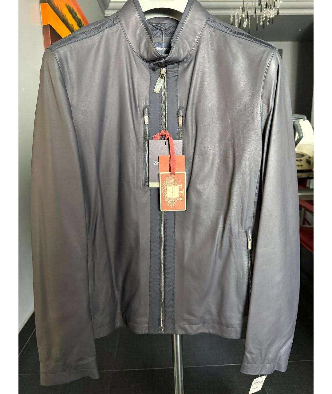 ZEGNA Темно-синяя кожаная куртка, фото 8