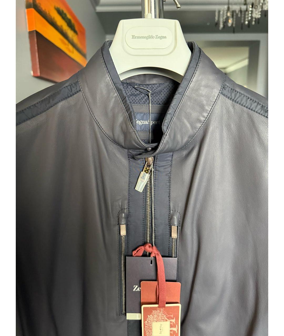 ZEGNA Темно-синяя кожаная куртка, фото 3