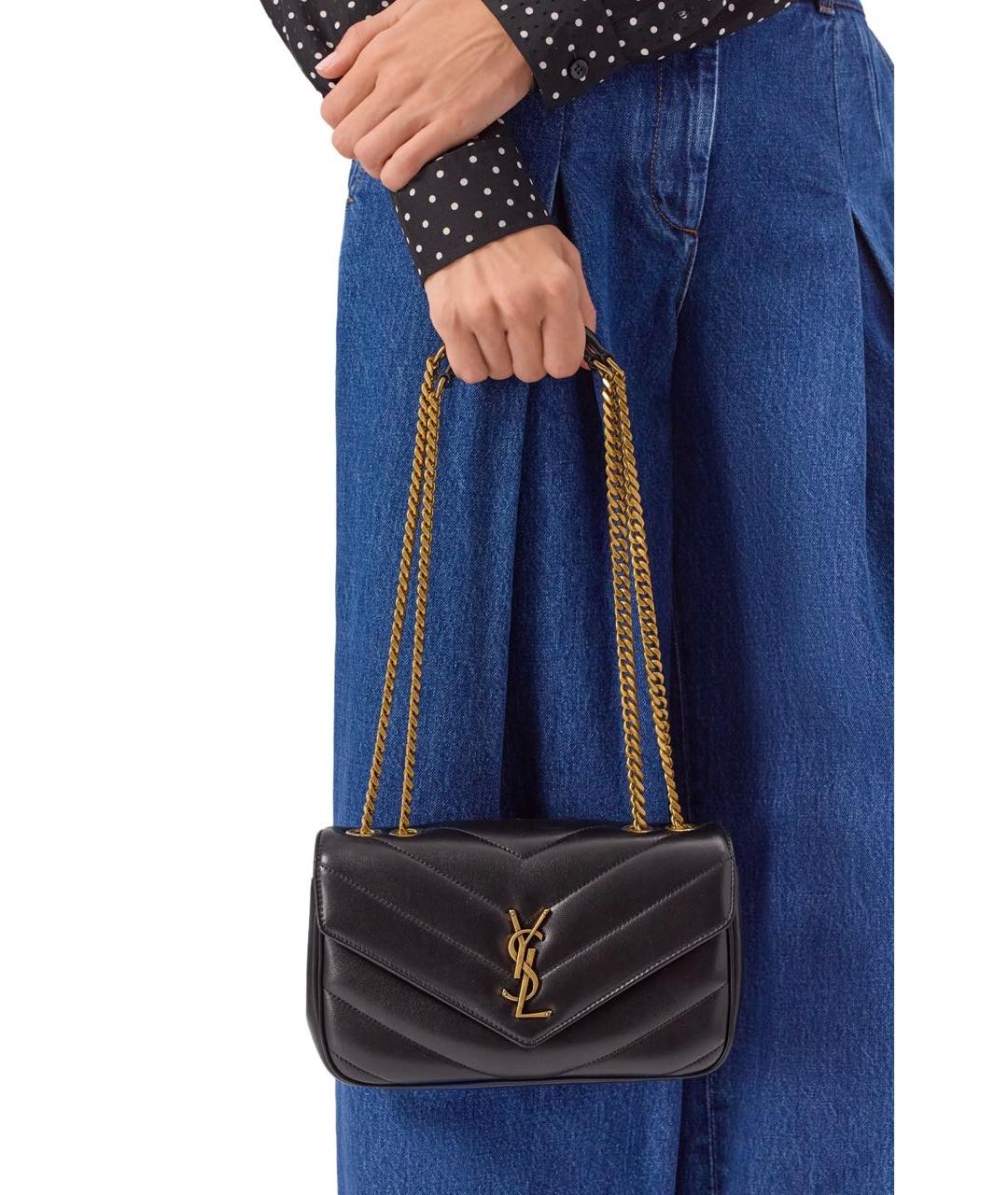 SAINT LAURENT Черная кожаная сумка с короткими ручками, фото 2