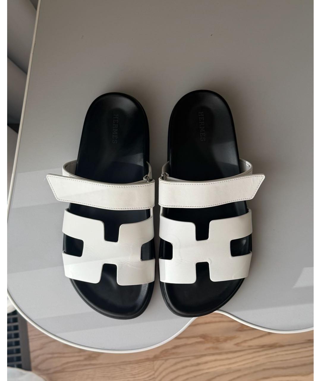HERMES Белые кожаные шлепанцы, фото 3