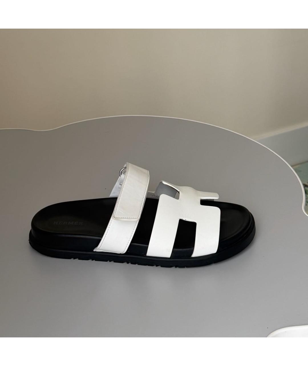 HERMES Белые кожаные шлепанцы, фото 6
