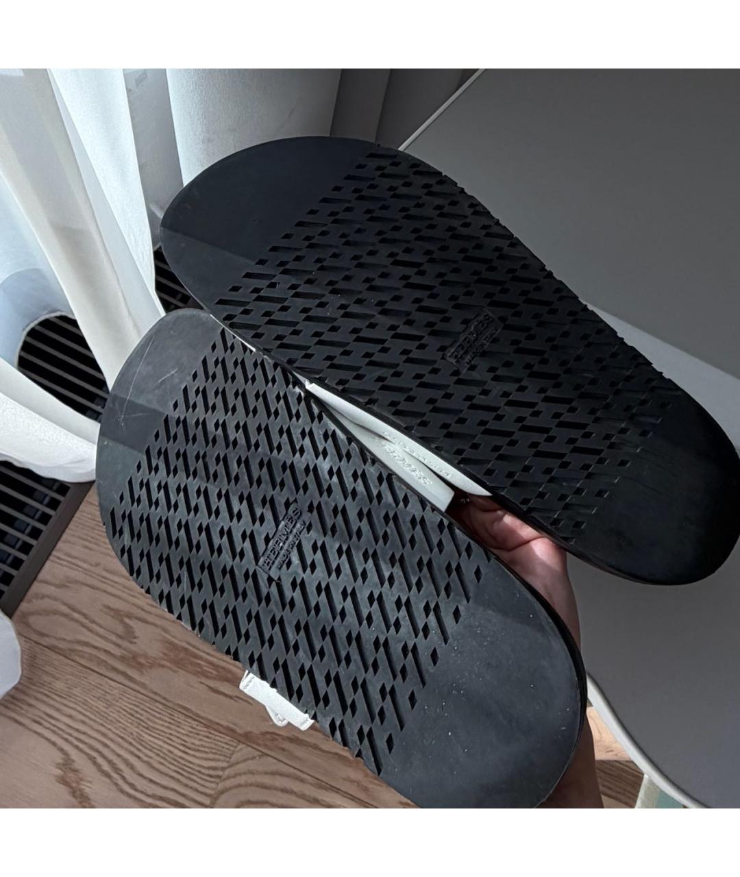 HERMES Белые кожаные шлепанцы, фото 5