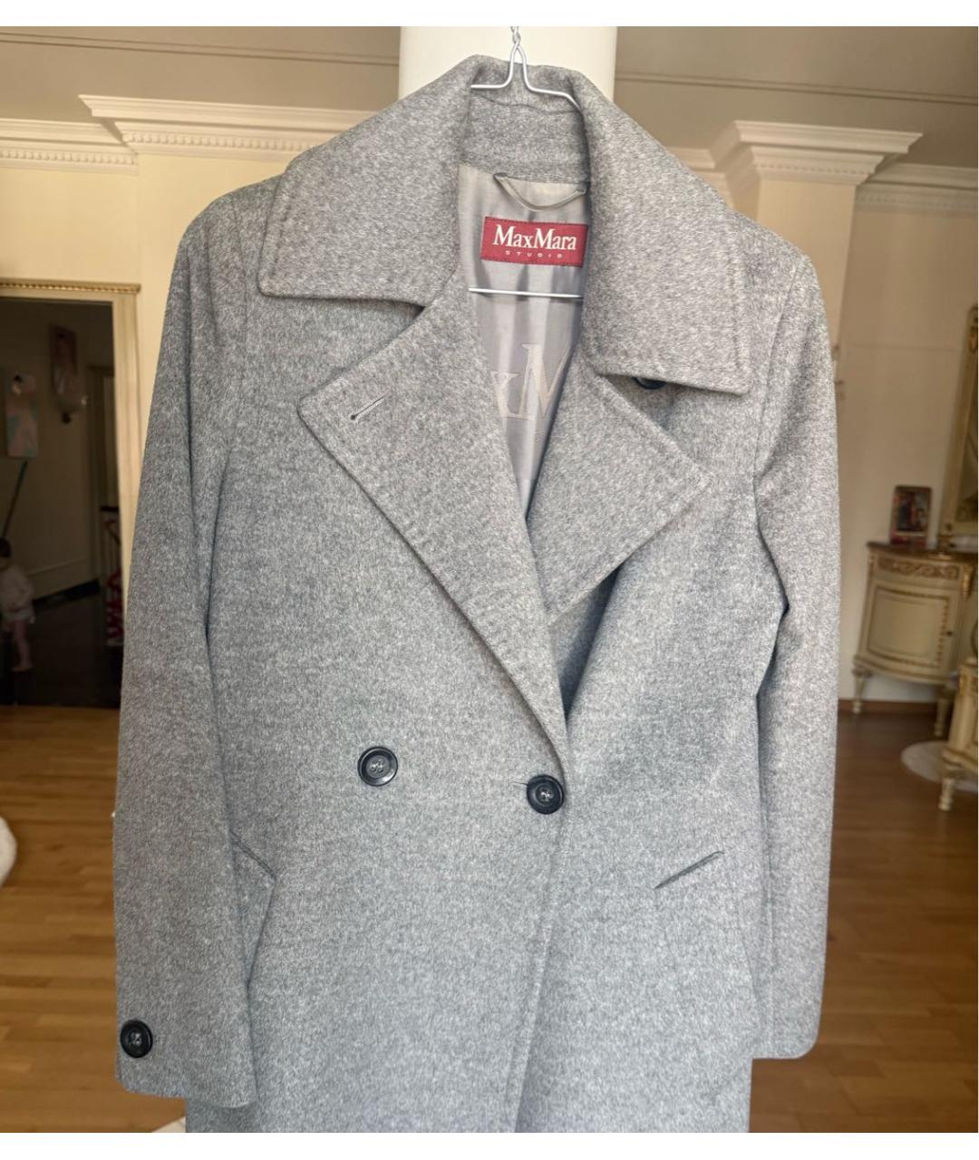 MAX MARA STUDIO Серое шерстяное пальто, фото 2