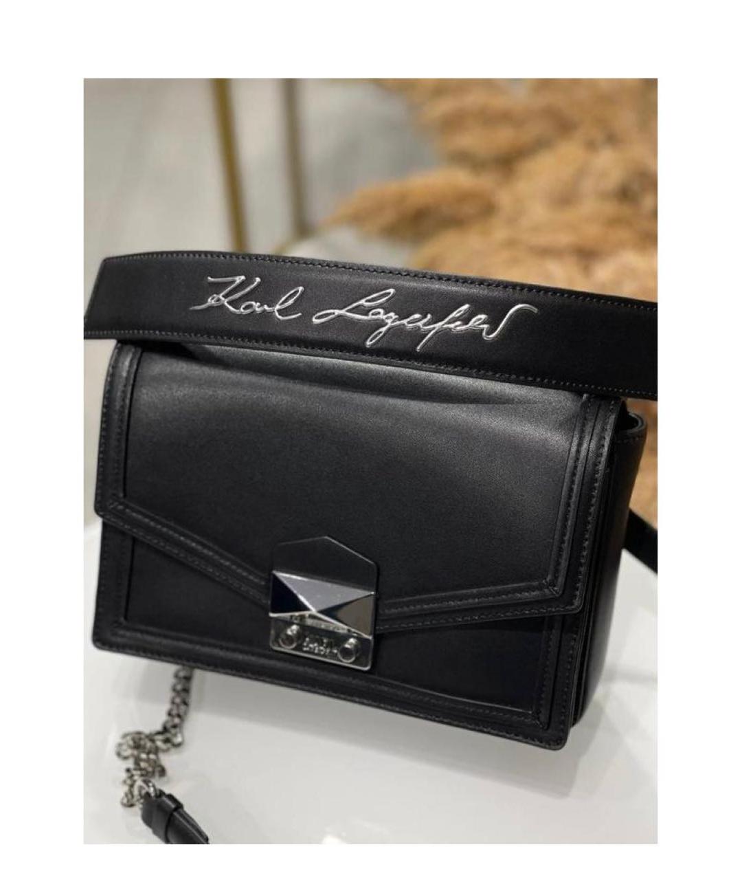 KARL LAGERFELD Черная кожаная сумка через плечо, фото 5