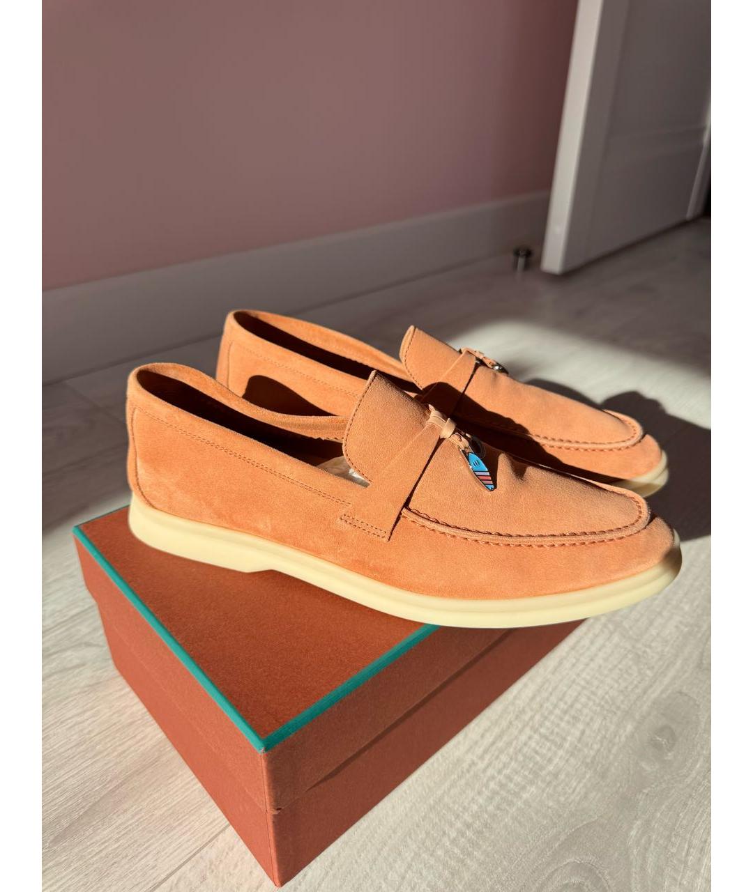 LORO PIANA Коралловые замшевые лоферы, фото 9