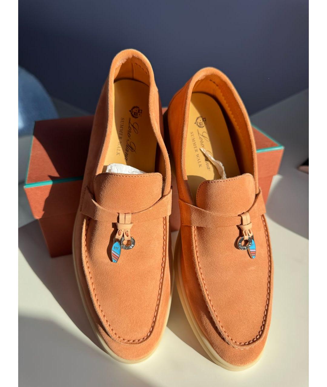 LORO PIANA Коралловые замшевые лоферы, фото 3