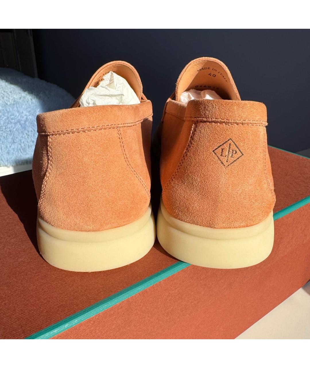 LORO PIANA Коралловые замшевые лоферы, фото 4