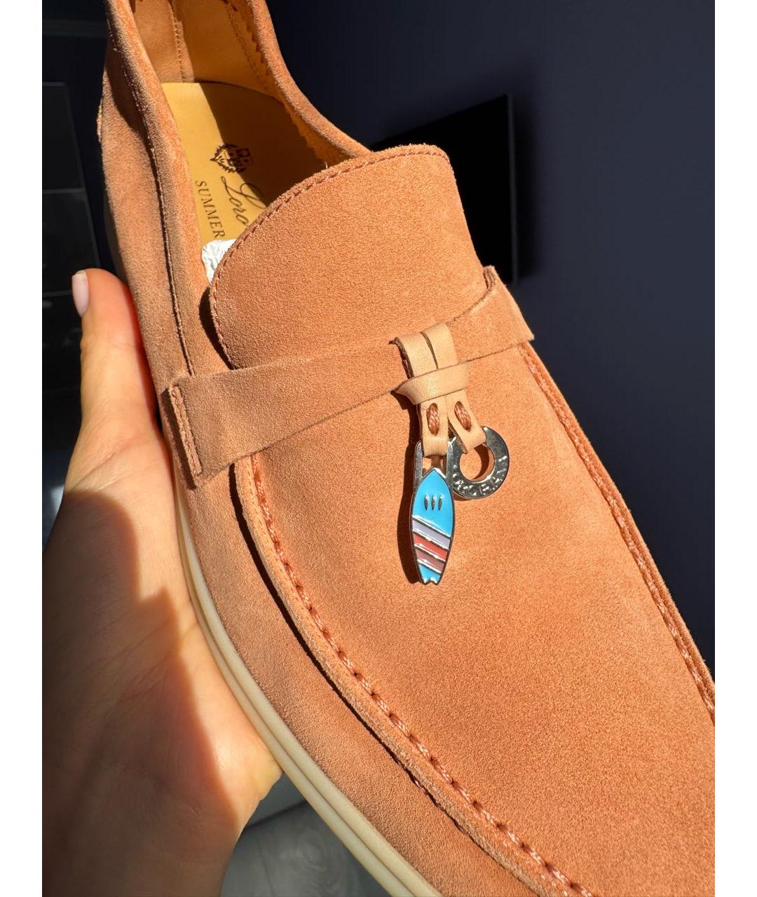 LORO PIANA Коралловые замшевые лоферы, фото 5