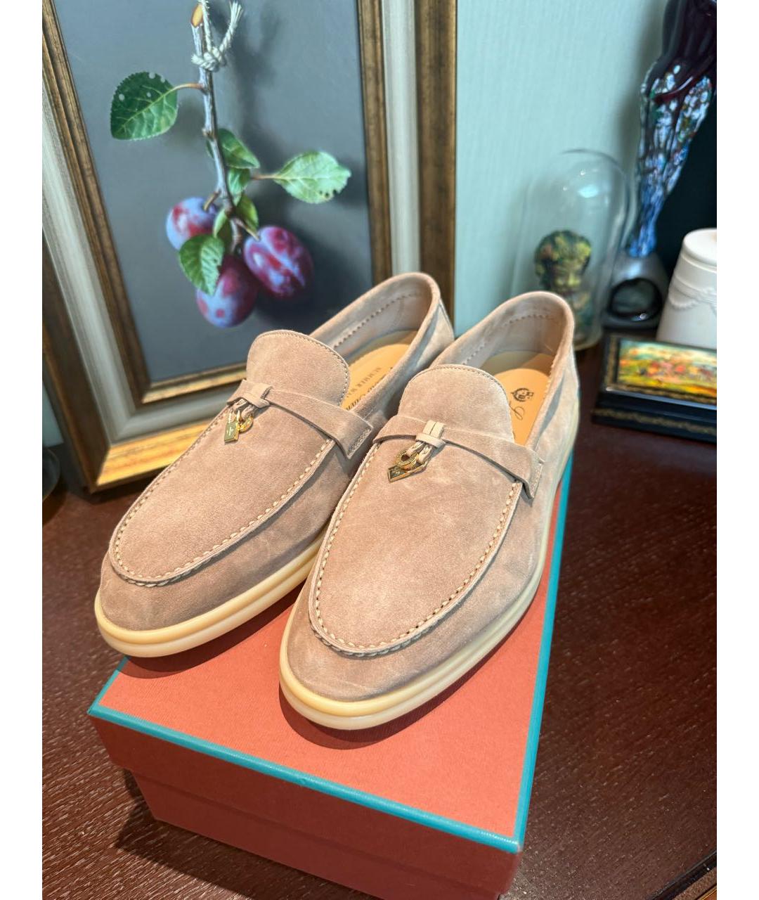 LORO PIANA Бежевые замшевые лоферы, фото 3