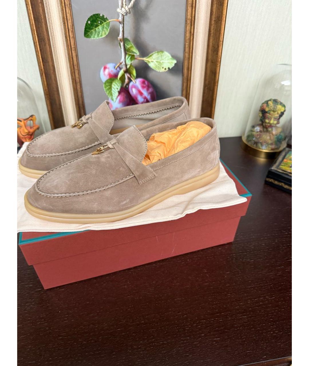 LORO PIANA Бежевые замшевые лоферы, фото 2