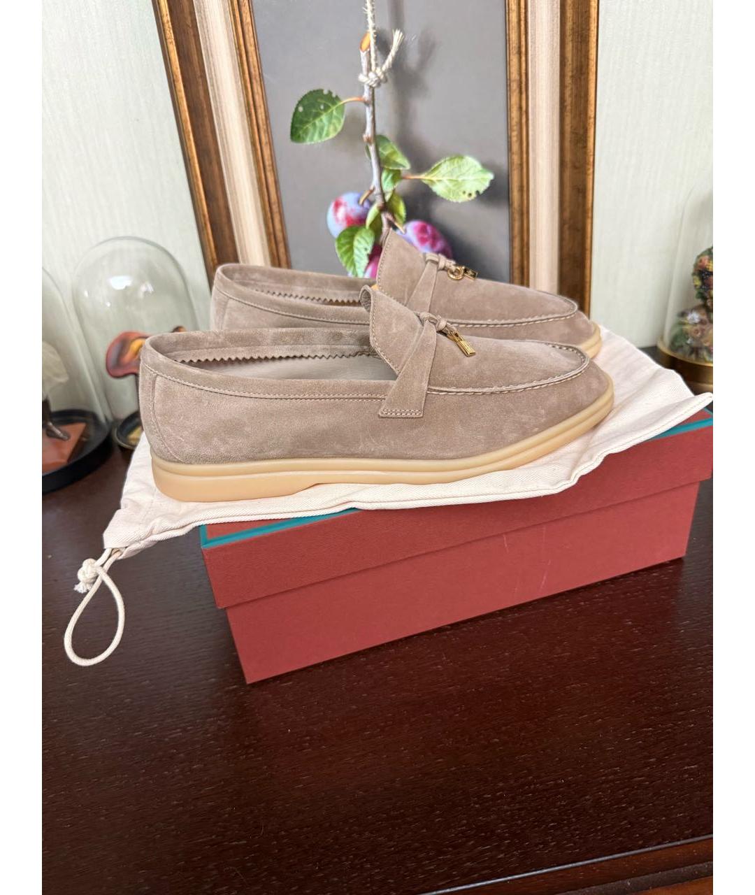 LORO PIANA Бежевые замшевые лоферы, фото 8