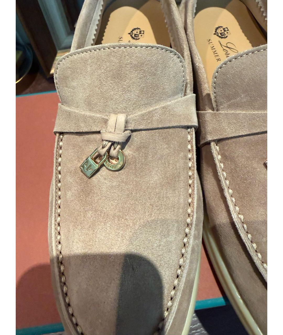 LORO PIANA Бежевые замшевые лоферы, фото 6