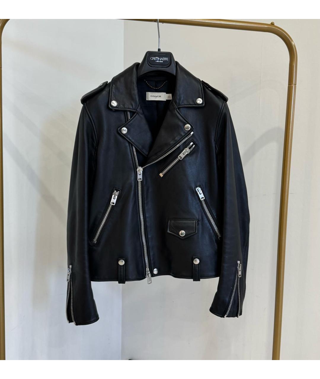 COACH Черная кожаная куртка, фото 7