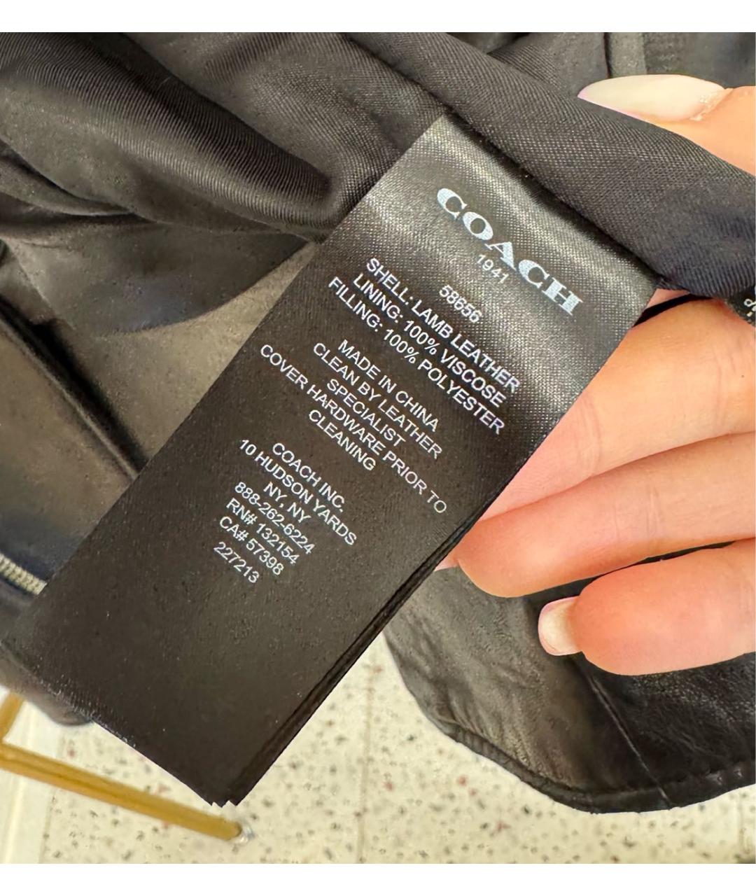 COACH Черная кожаная куртка, фото 4