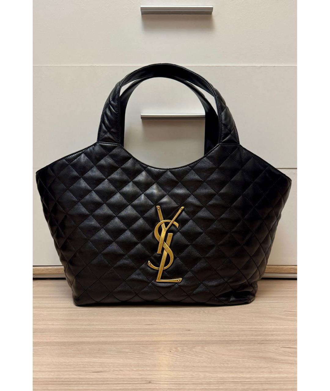 SAINT LAURENT Черная кожаная сумка тоут, фото 9