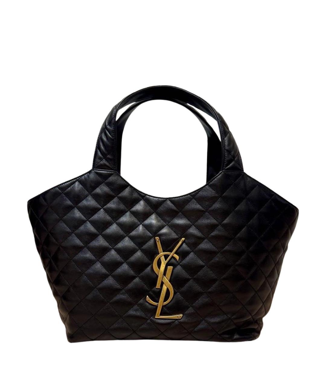 SAINT LAURENT Черная кожаная сумка тоут, фото 1