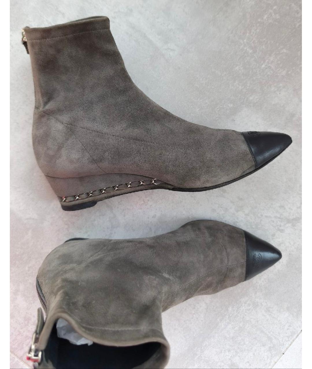 CHANEL Серые замшевые ботильоны, фото 10