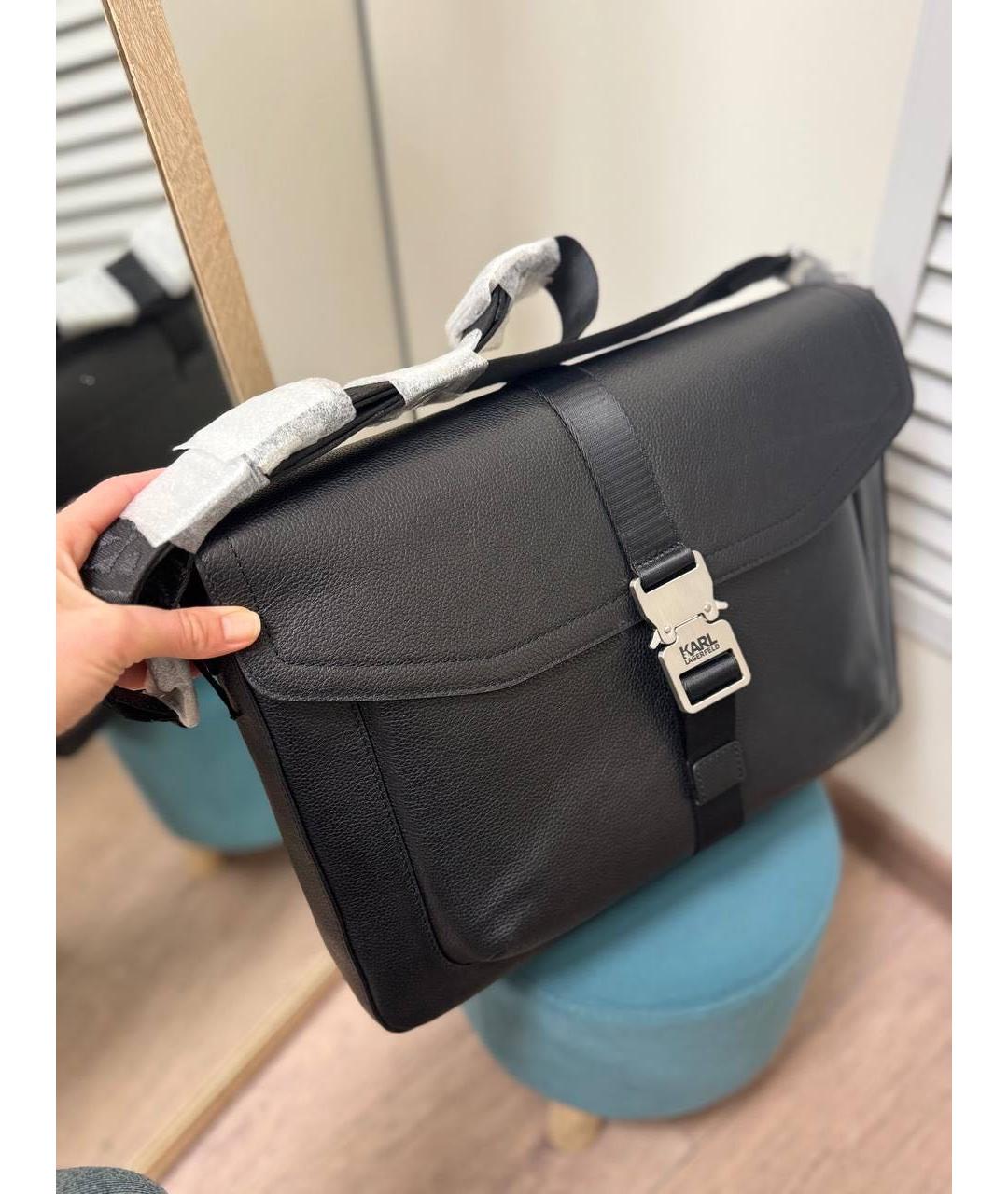 KARL LAGERFELD Черный кожаный портфель, фото 4