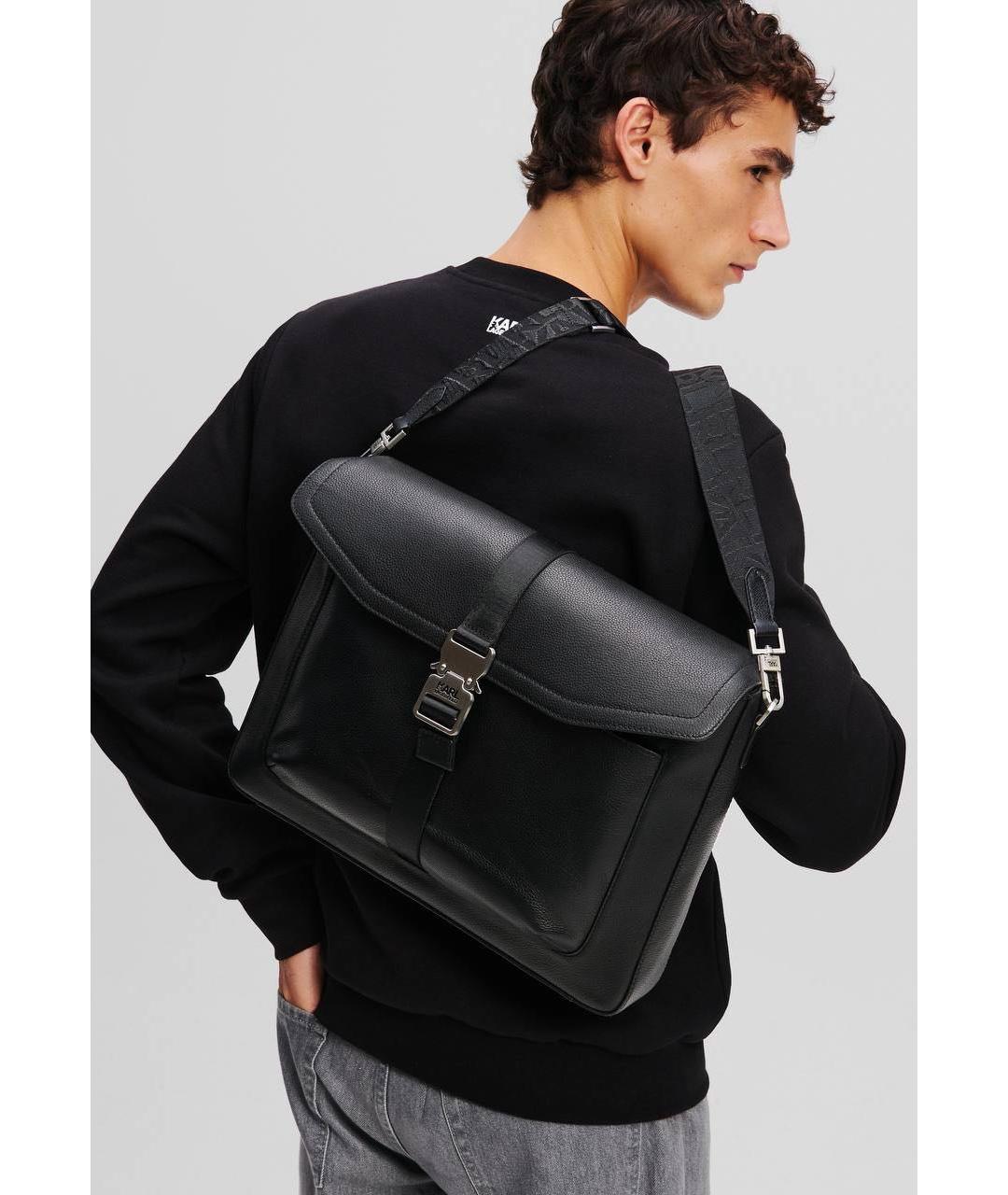 KARL LAGERFELD Черный кожаный портфель, фото 8