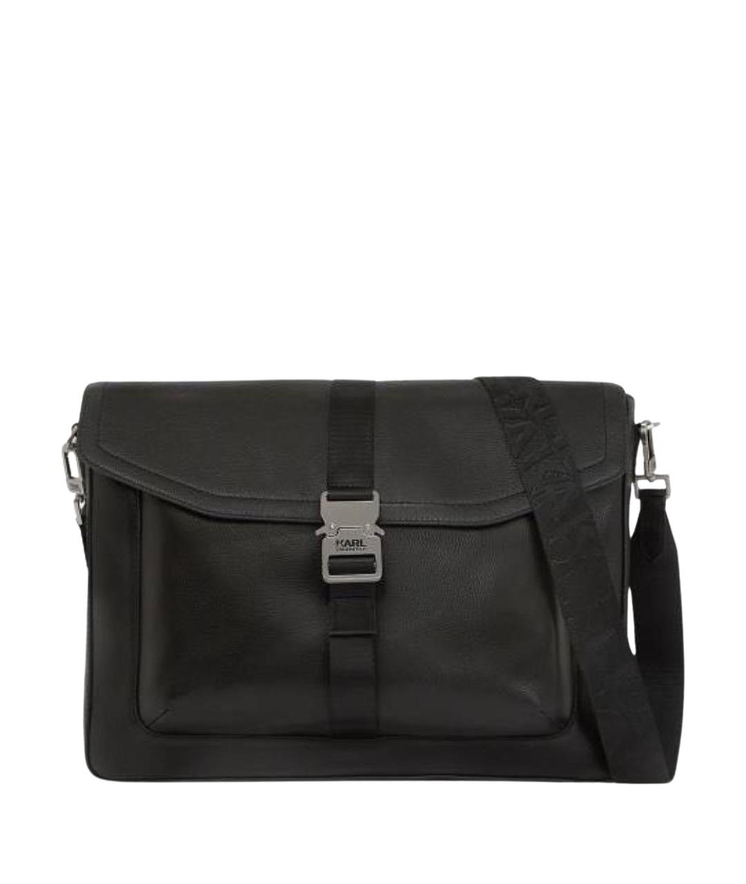 KARL LAGERFELD Черный кожаный портфель, фото 1