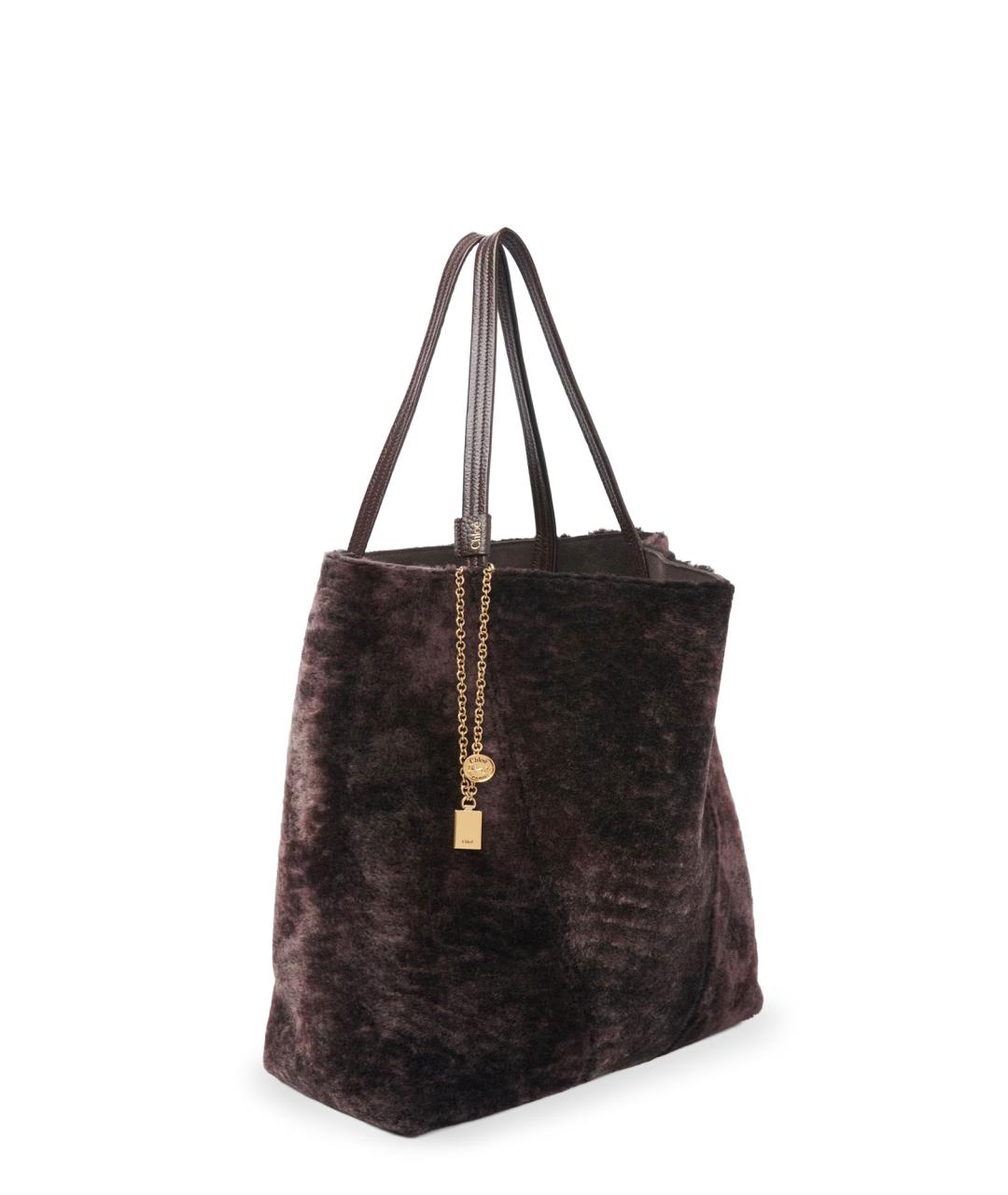 CHLOE Коричневая меховая сумка тоут, фото 3