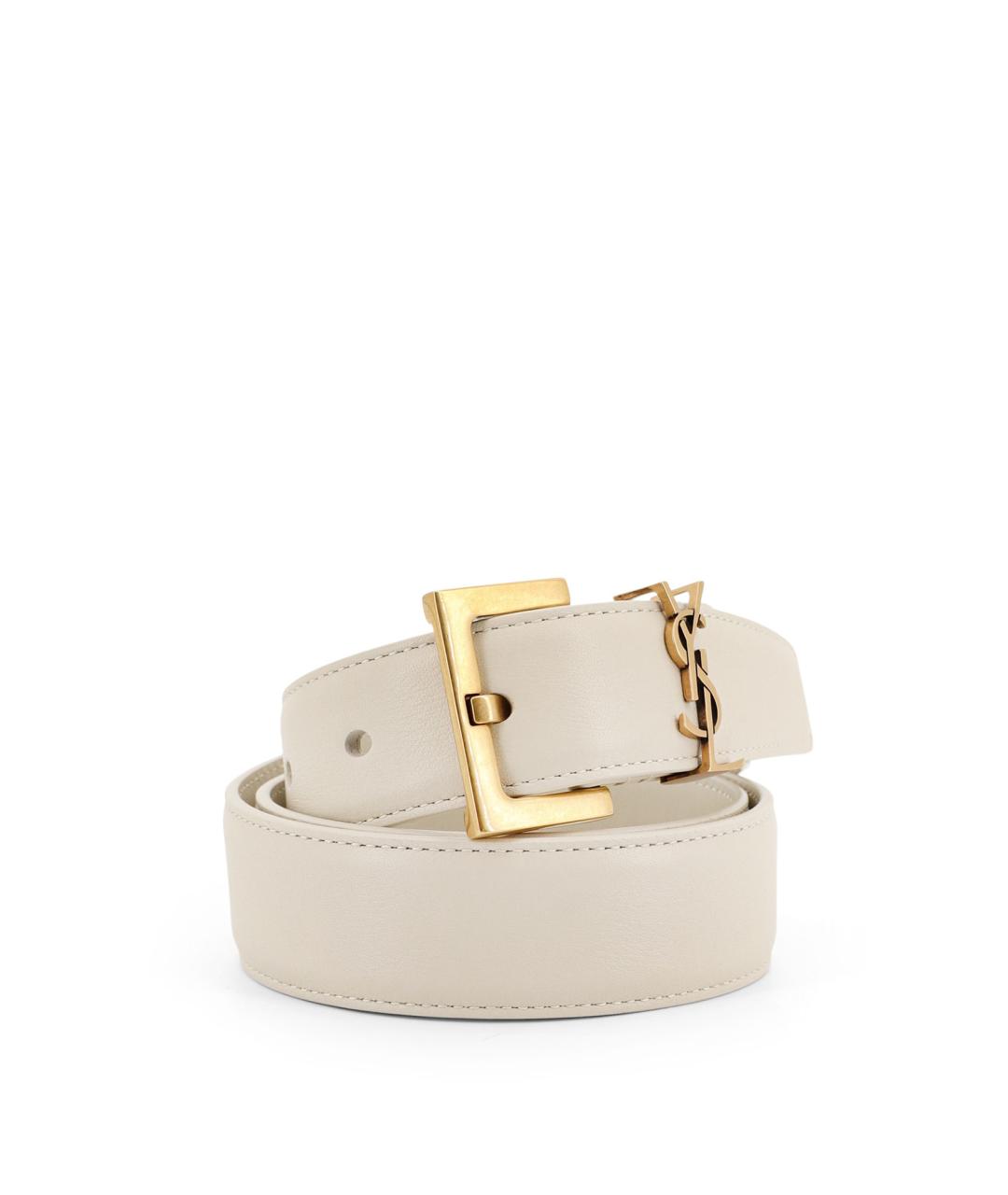 SAINT LAURENT Белый кожаный ремень, фото 3
