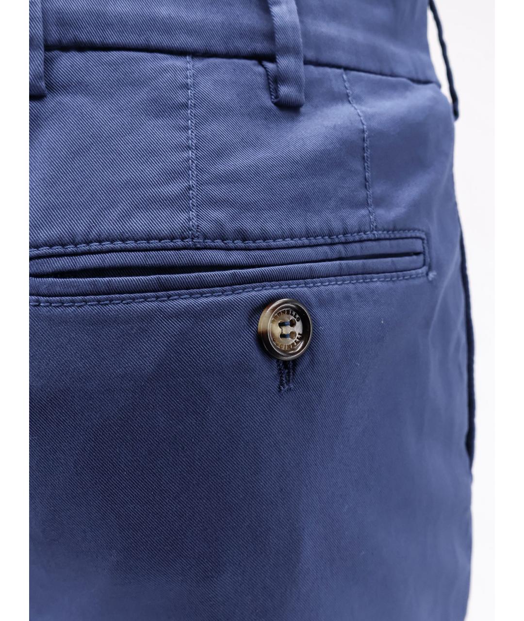 BRUNELLO CUCINELLI Синие хлопко-эластановые повседневные брюки, фото 3