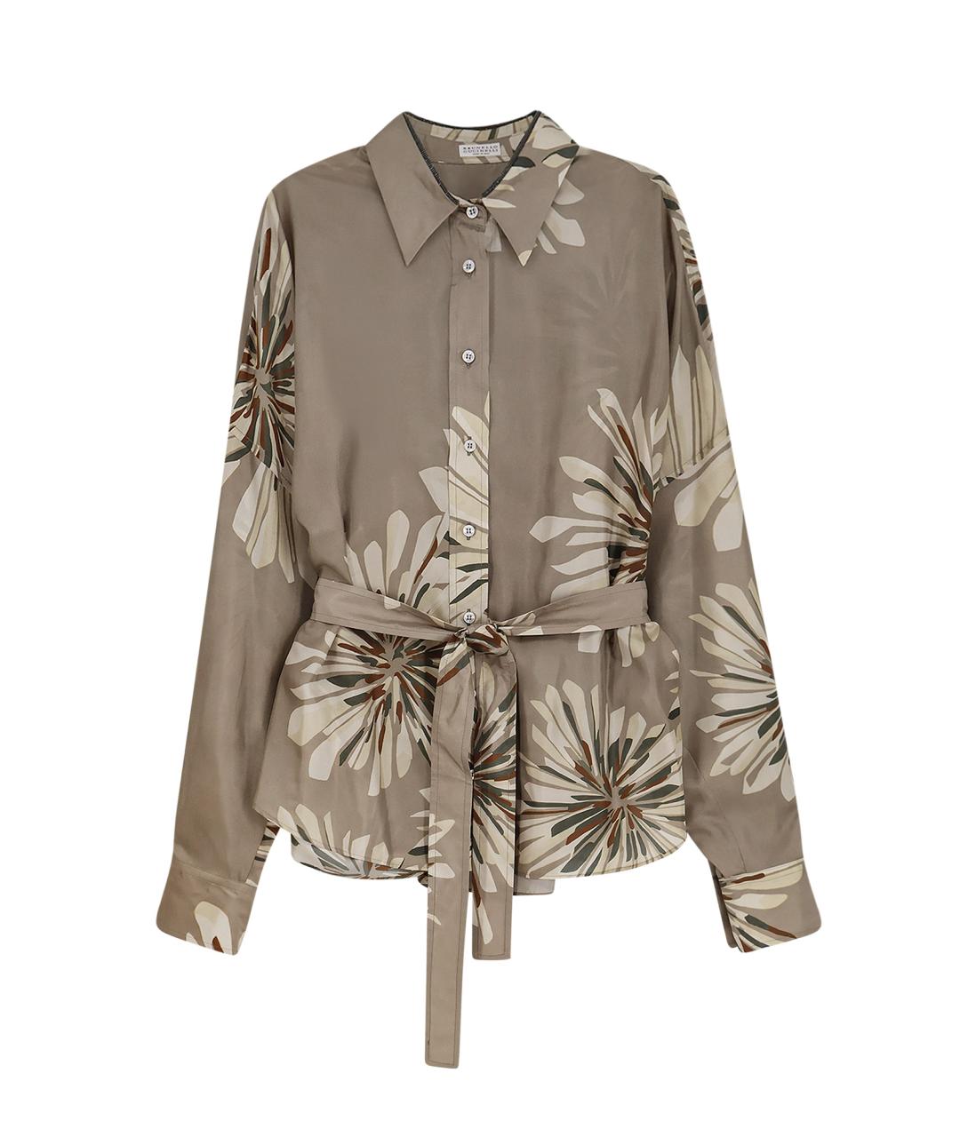 BRUNELLO CUCINELLI Хаки шелковая рубашка, фото 1